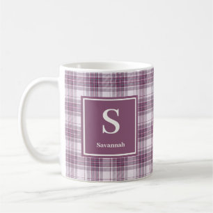 Schotse Mauve Heritage Plaid Monogram Koffiemok