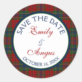 Schotse McLean MacLean Tartan Bruiloft Save a Date Ronde Sticker
