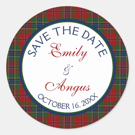 Schotse McLean MacLean Tartan Bruiloft Save a Date Ronde Sticker (Voorkant)