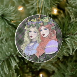 Schotse meisjes op Schotse distel tartan Keramisch Ornament