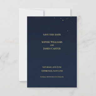 Schotse Navy Gold Star Hemelse Trouwkaart Save The Date