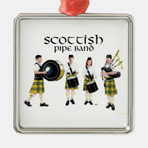 Schotse Pipe Band - Geel/Zwart Metalen Ornament