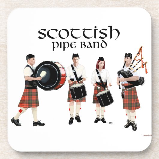 Schotse Pipe Band - Rode Kilts Onderzetter (Voorkant)
