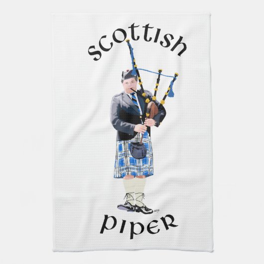 Schotse Piper - Blauwe Plaid Theedoek (Verticaal)