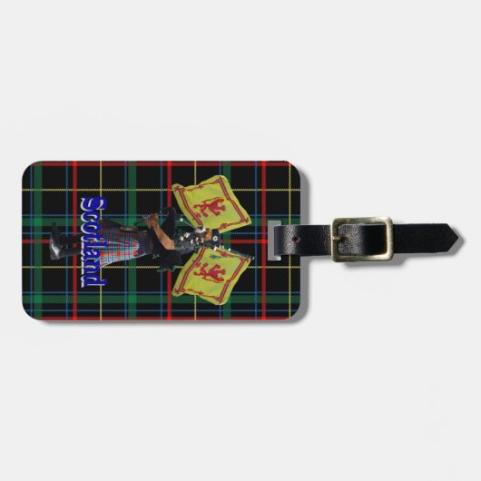 Schotse piper op tartan bagagelabel (Voorkant horizontaal)