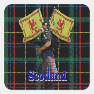 Schotse piper op tartan vierkante sticker