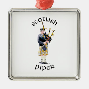 Schotse Piper - Tan Plaid Metalen Ornament