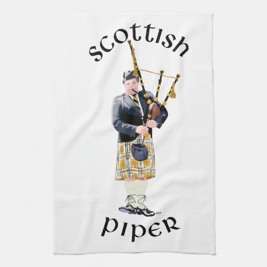 Schotse Piper - Tan Plaid Theedoek (Verticaal)