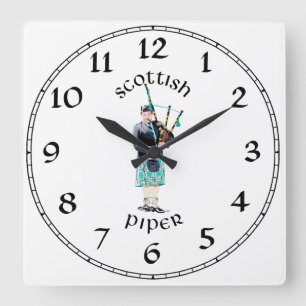 Schotse Piper - Turquoise Plaid Vierkante Klok