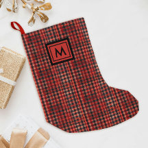 Schotse Rood Tartan Gingham Patroon Zwart Monogram