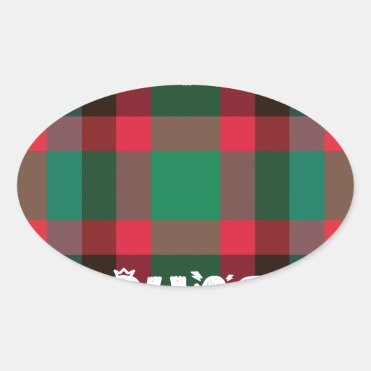 Schotse Royal Checkered Tartan Plaid met tekst Ovale Sticker (Voorkant)