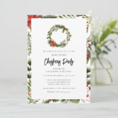 Schotse ruit bloemenrode bessen kerstfeest tartan kaart (Staand voorkant)