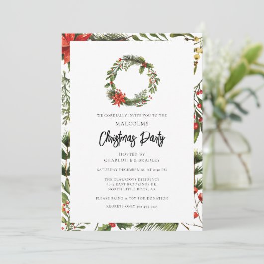 Schotse ruit bloemenrode bessen kerstfeest tartan kaart (Staand voorkant)