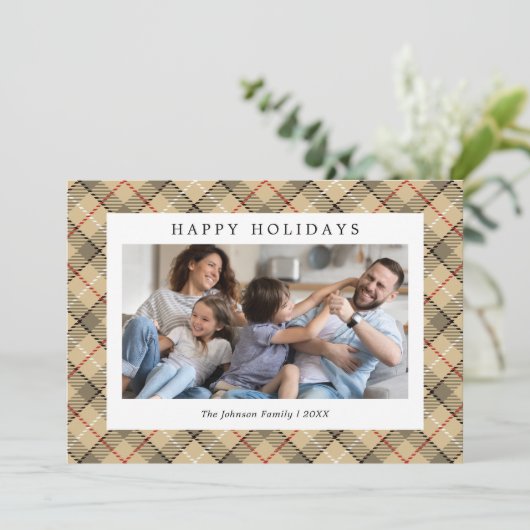 Schotse ruit foto Kerstmis Feestdagenkaart (Staand voorkant)