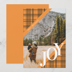 Schotse ruit JOY Diagonaal Oranje Kerstkaart