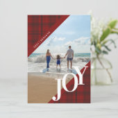 Schotse ruit JOY Diagonaal Rode Kerstkaart (Staand voorkant)