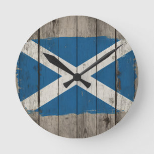 Schotse Saltire Rustic Houten Ronde Wandklok Sc