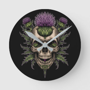 Schotse Schedel Distel Ronde Wandklok Donker Bol