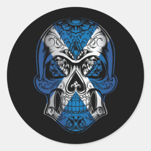 Schotse schedel en Rozen vlag Ronde Sticker