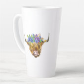 Schotse Schotse Koe met de Waterverf Flowers Latte Mok (Linkerhoek)