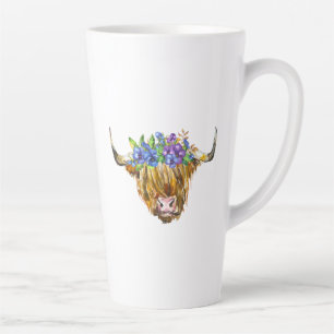 Schotse Schotse Koe met de Waterverf Flowers Latte Mok