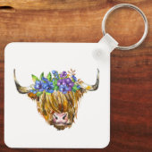 Schotse Schotse Koe met de Waterverf Flowers Sleutelhanger (Achterkant)