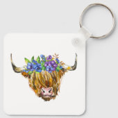 Schotse Schotse Koe met de Waterverf Flowers Sleutelhanger (Achterkant)