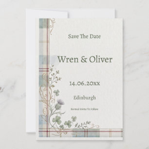 Schotse Tartan Distel Bloem Save the Date Kaart