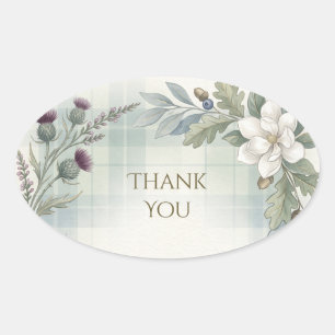 Schotse Tartan Distel Bloem Sticker om te Bedanken