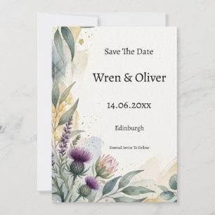 Schotse Tartan Distel Bloemige Save the Date Kaart