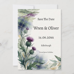 Schotse Tartan Distel Bloemige Save the Date Kaart