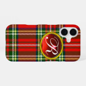 SCHOTSE TARTAN EN RODE ROBIJN EDELSTEEN MONOGRAM iPhone 16 HOESJE (Achterkant horizontaal)
