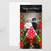 SCHOTSE TARTAN, KERSTBOOM EN RODE GROENE LINTEN FEESTDAGENKAART (Voorkant / Achterkant)