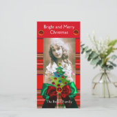 SCHOTSE TARTAN, KERSTBOOM EN RODE GROENE LINTEN FEESTDAGENKAART (Staand voorkant)