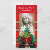 SCHOTSE TARTAN, KERSTBOOM EN RODE GROENE LINTEN FEESTDAGENKAART (Voorkant)