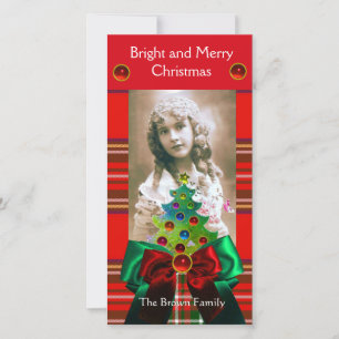 SCHOTSE TARTAN, KERSTBOOM EN RODE GROENE LINTEN FEESTDAGENKAART