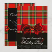 SCHOTSE TARTAN MET RODE ROBIJNEN LINT KERSTPARTY KAART (Voorkant / Achterkant)