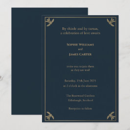 Schotse Tartan Navy Gouden Botanische Blad Hoek We Kaart