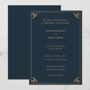 Schotse Tartan Navy Gouden Botanische Blad Hoek We Kaart