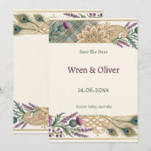 Schotse Tartan Pauw Mandala Save the Date | Sc (Voorkant / Achterkant)