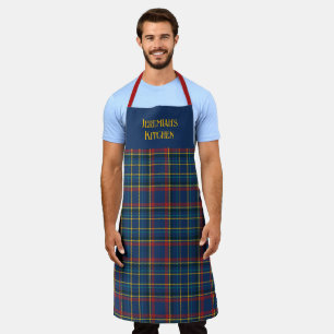 Schotse tartan plaid in kersenrood en koningsblauw schort