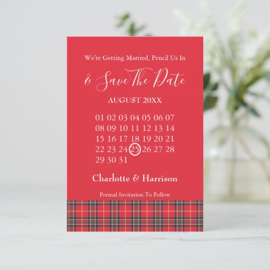 Schotse Tartan Plaid Keltische Symbolen Trouwjurk Save The Date (Staand voorkant)