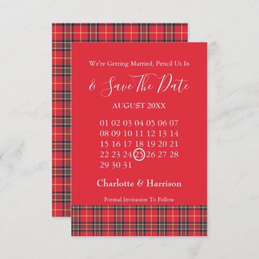 Schotse Tartan Plaid Keltische Symbolen Trouwjurk Save The Date (Voorkant / Achterkant)