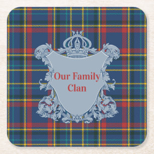 Schotse tartan plaid, naam en wapen kartonnen onderzetters