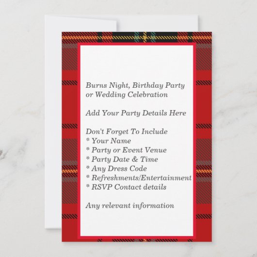 Schotse Tartan Plaid Persoonlijk Feest Kaart (Achterkant)