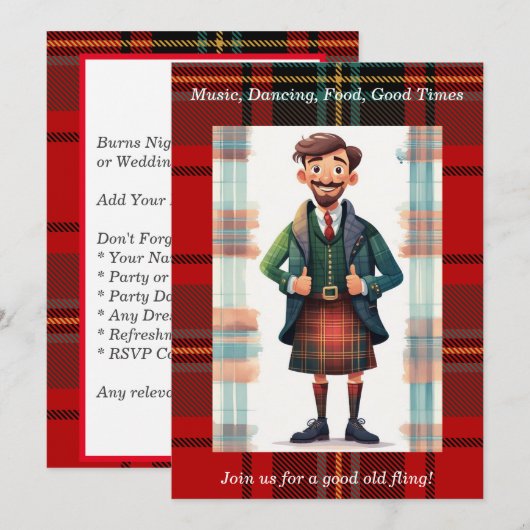 Schotse Tartan Plaid Persoonlijk Feest Kaart (Voorkant / Achterkant)