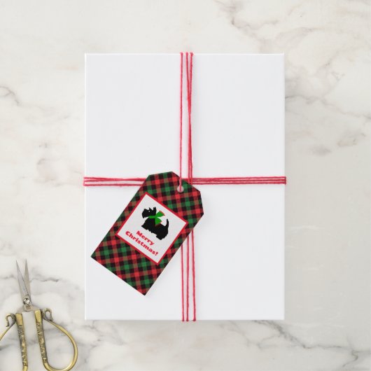 Schotse Tartan Schotse Hond Prettig Kerstfeest Cadeaulabel (Met Touw)