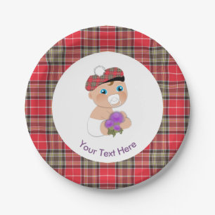 Schotse tartan Thistle Flower Cute Baby shower Papieren Bordje