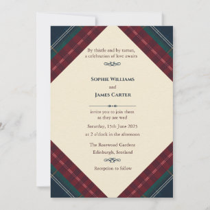 Schotse Tartan Trouwuitnodiging Elegante Crème Kaart