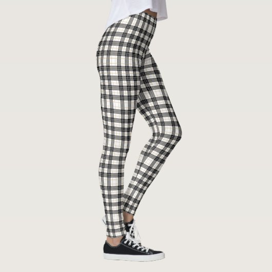 Schotse tartan wit en zwart plaid leggings (Rechts)